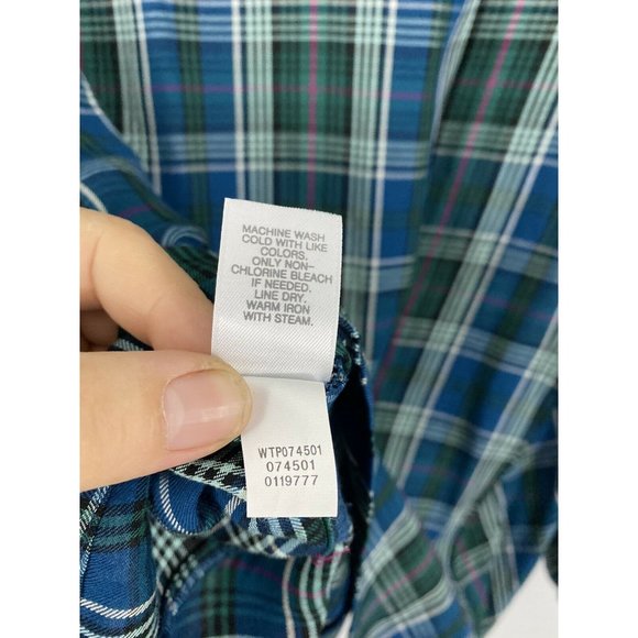 J Jill Cute Plaid Shirt Split Vneck-banded collar Long sleeve asymmetric hem - Picture 7 of 10